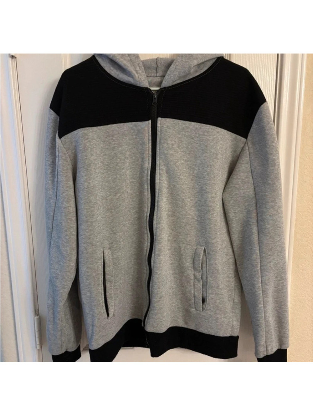 LR Scoop Mens Gray Color Block Hoodie Pockets Sweatshirt Activewear Jacket Large